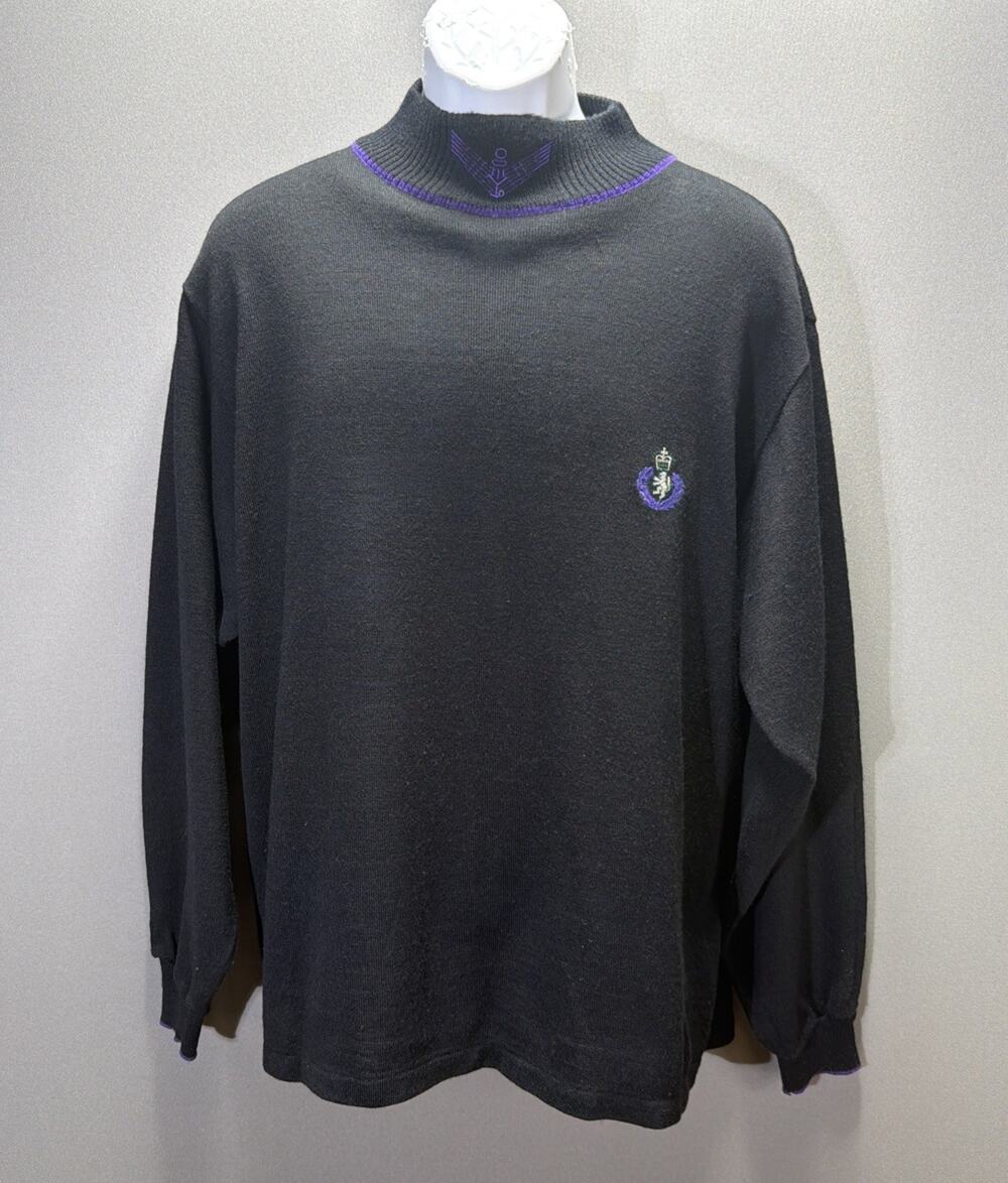 Vintage David Michaels Mens L Wool Blend Long Sleeve Sweater Crest Logo Black